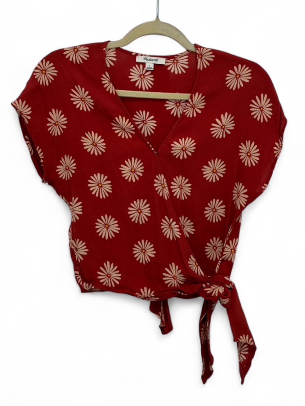 Madewell Sash Tie Wrap Top Red In Daisy Daydream